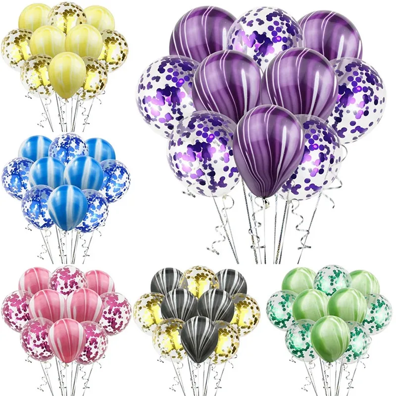 

ZLJQ 10 шт 12 дюймов конфетти воздушные шары Агатовые мраморные полосатые вечерние латексные воздушные шары детский душ День рождения Свадьба ...