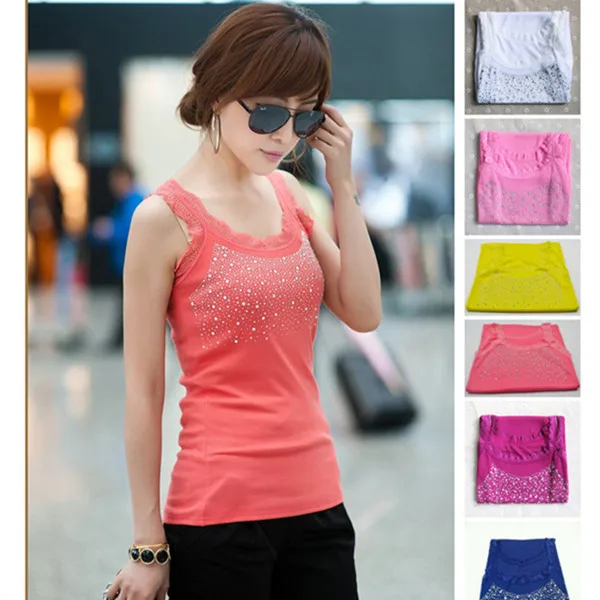 

Summer Women Tank Tops Polka Dot Rhinestone Sexy Vest Top Women Clothing Cropped Feminino One Size Vest Casual Natural Color 1pc