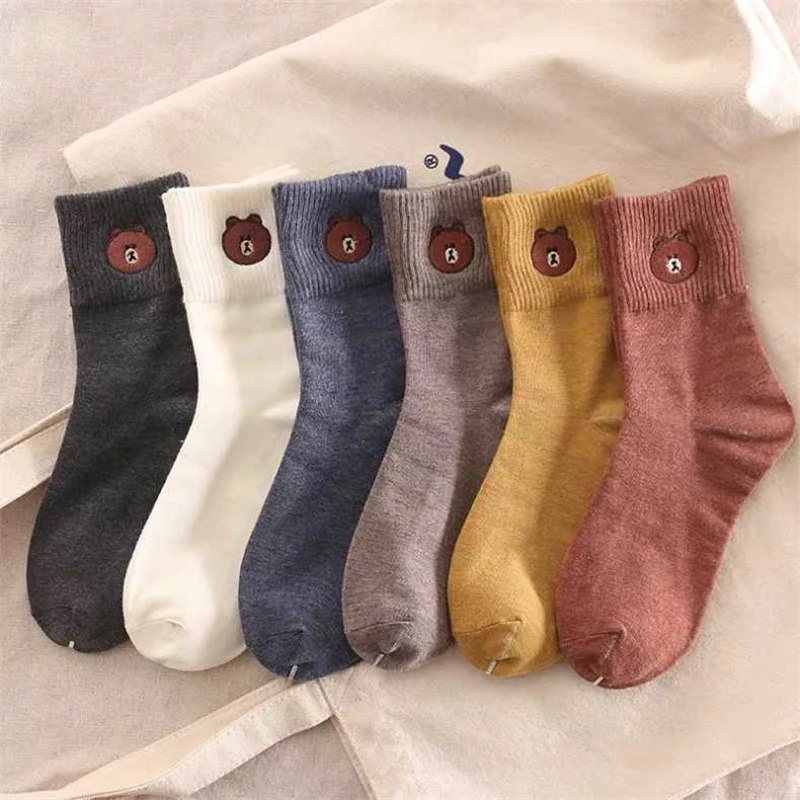 5 пар женские носки красивые хлопковые милые короткие с медвежонком забавные