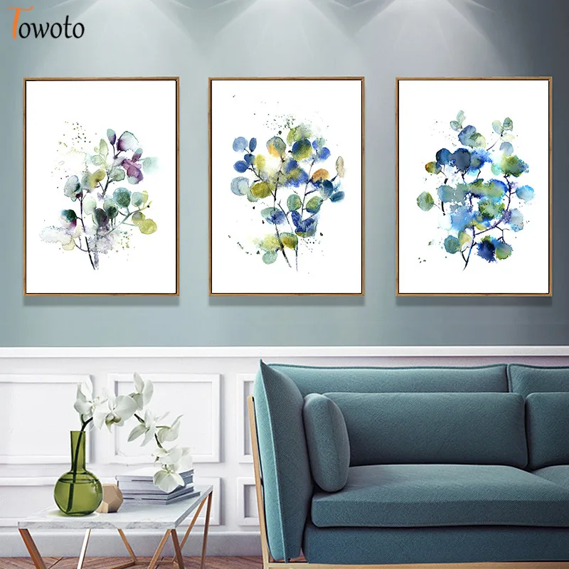 Абстрактная живопись растений фиолетового и синего цвета на холсте для гостиной