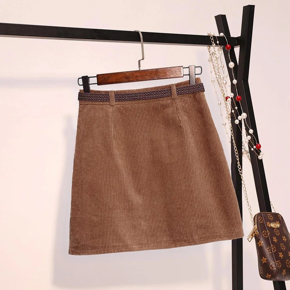 2019 Новинка Зима Осень Вельветовая юбка для женщин Мода Высокая талия женские