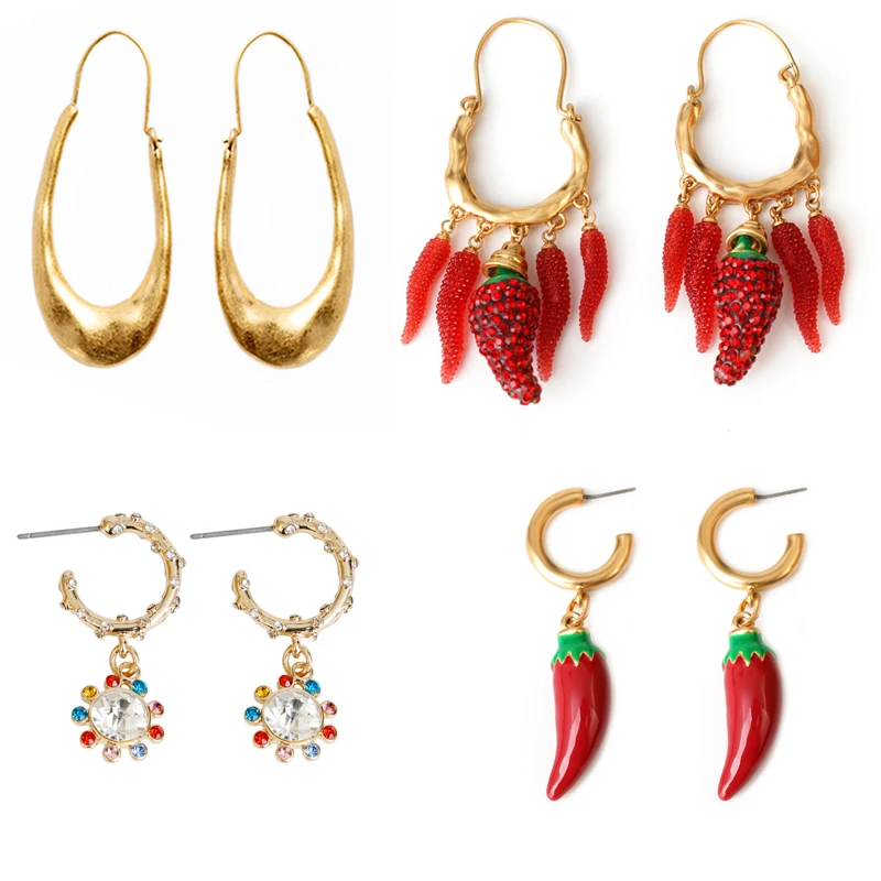 

Earrings set Vintage Dangle Carved fishes leaves For Women Geometric Gold Color Metal Trendy Women Earring Girl Jewelry