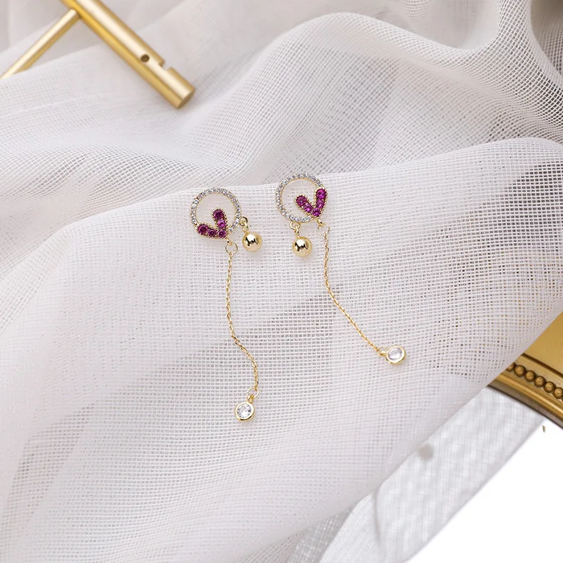 

Elegant Small And Exquisite Heart Love Inlaid Zircon Round Earrings Long Line Tassel Hanging Dangle Aretes De Mujer Pendientes