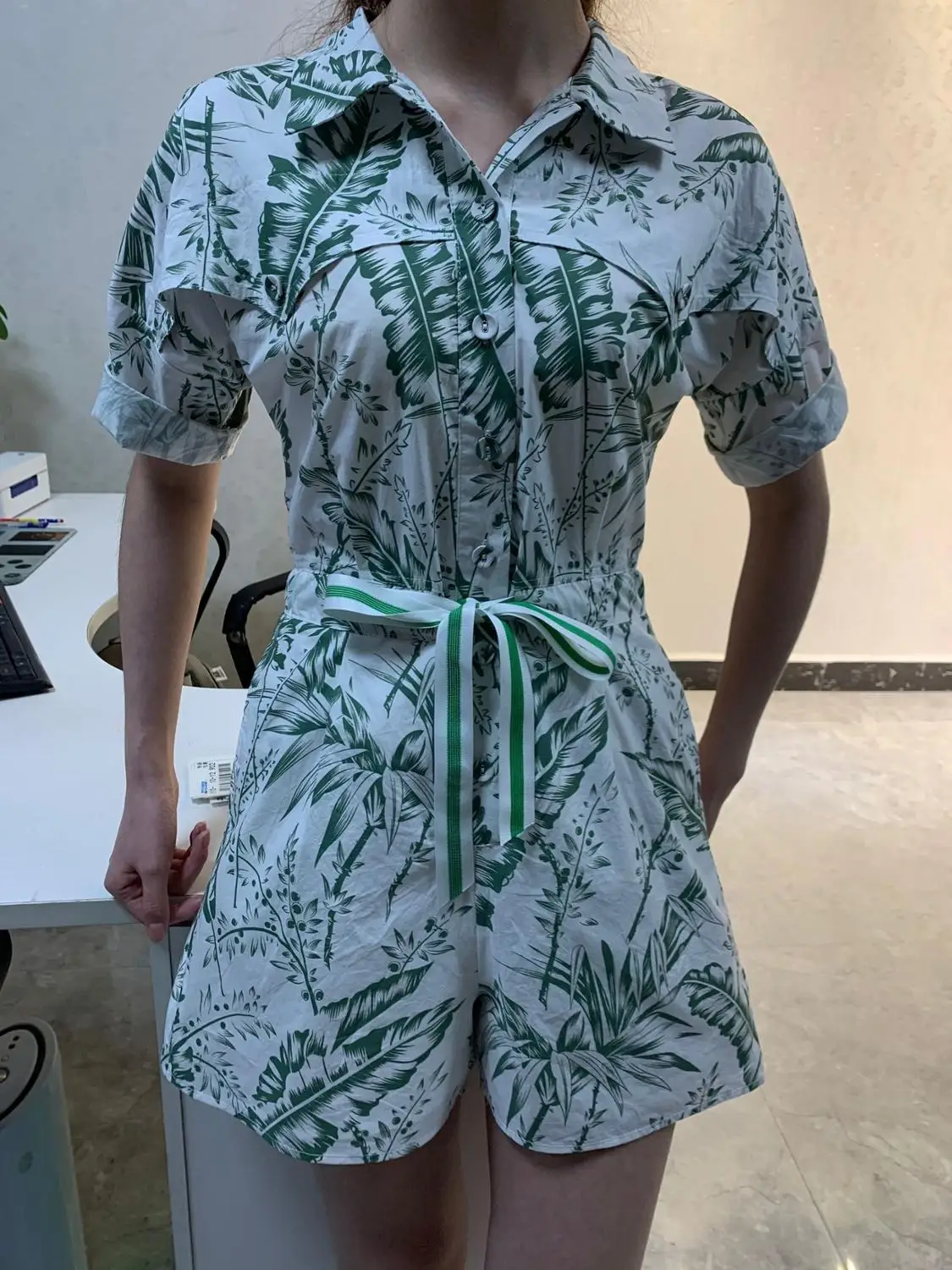 Женские комбинезоны с коротким рукавом и отложным воротником свободный женский