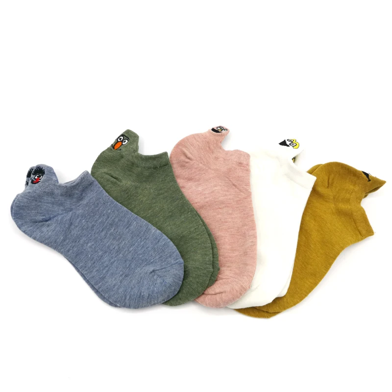 5 Pairs 5 пар/упак. каваи вышитые выразительные женские носки счастливые модные короткие забавные носки женские хлопковые летние яркие цвета - Цвет: 5 Pairs