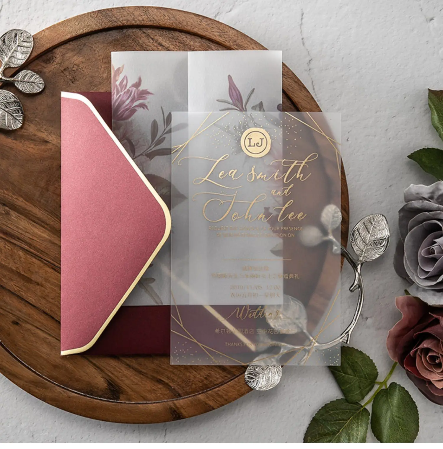 Elegant Royal Frosted Translucent Acrylic Invites Wedding Invitation Cards for Bridal Shower Engagement Birthday, Customizable image 2