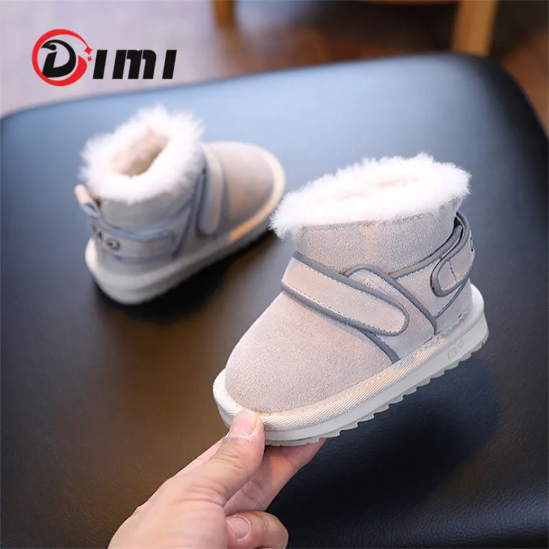 

DIMI/2021 зимняя детская обувь; Замшевые кожаные детские ботинки; Водонепроницаемые Нескользящие теплые шерстяные зимние ботинки для мальчико...