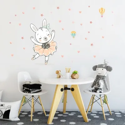 

Creative Cartoon Wall Sticker Ballet Dance Rabbit Girl's Room Decoration Stickers PVC Kids Room Decoration Poster Animal Mural