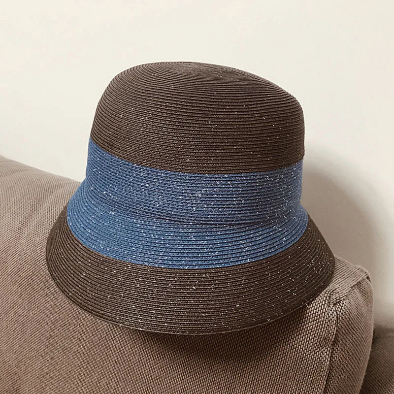 Женская летняя Панама из рафии черная темно кофейная цвета хаки|Женские пляжные