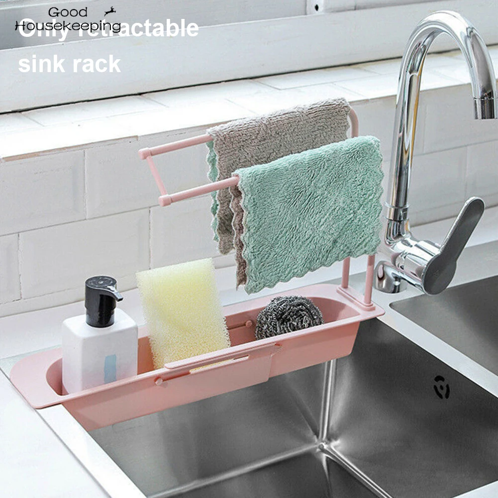 

Removable Telescopic Sink Holder Adjustable Easy Clean Drain Basket Stable Large Capacity Sponge Soap Household Home Kitchen PP