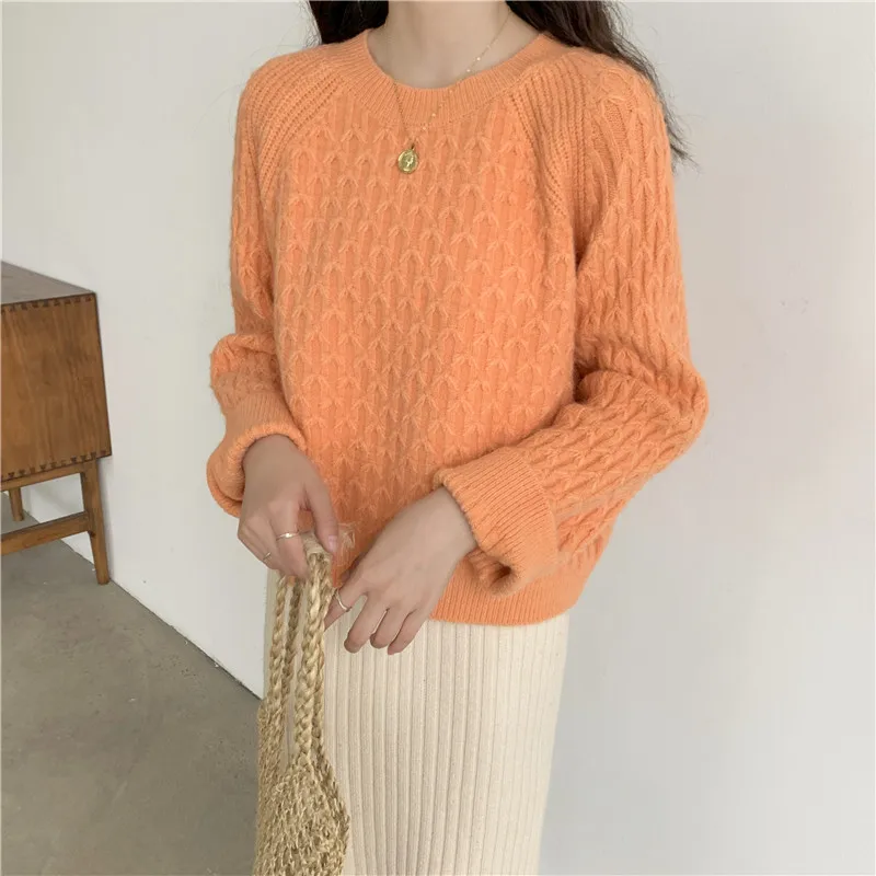 Женский винтажный свитер с круглым вырезом Lamtrip Свободный теплый вязаный джемпер