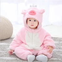 baby pink pig thick kigurumi pajamas clothing newborn infant rompers onesie animal costume outfit hooded winter loosen jumpsuit