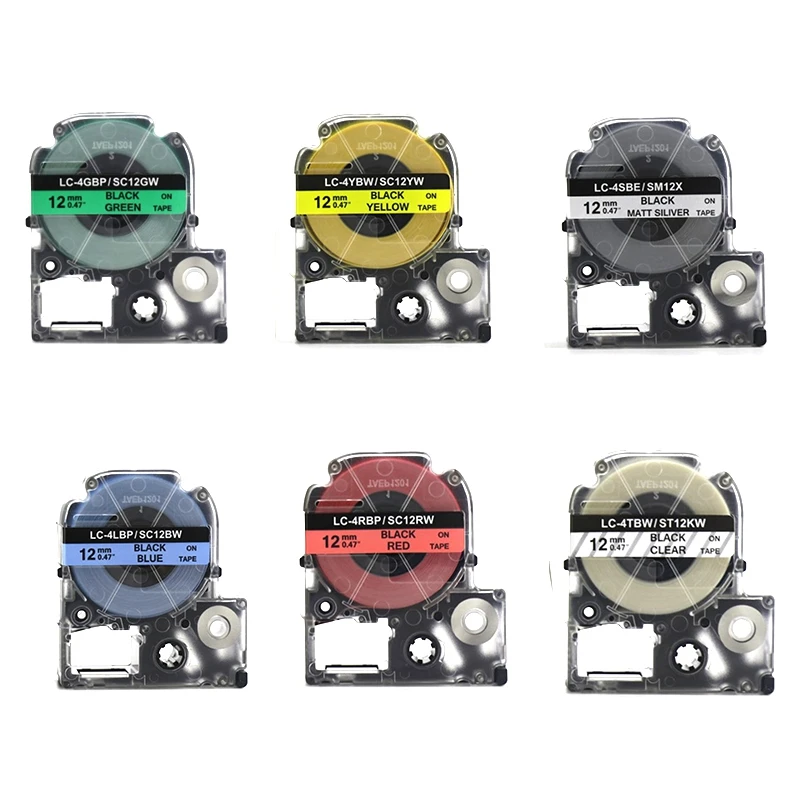 6 шт. ST12KW SS12KW комбо набор 12 мм кассетные заправки для Epson LabelWorks LC-4WBN9 LW-300 LW-500 LW-700 |