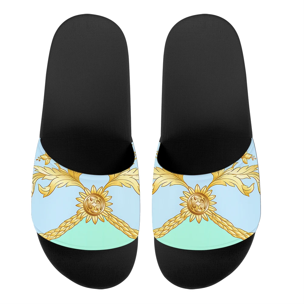 

Women Men Slippers Summer Beach Slides Flip Flops Luxury Baroque Floral Pattern Lovers House Outdoor Sandals Bathing Shoes