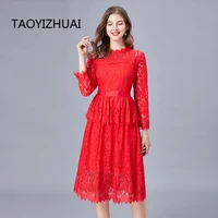 new lace dress fat sister medium length plus size hollow sexy red versatile bridal dress