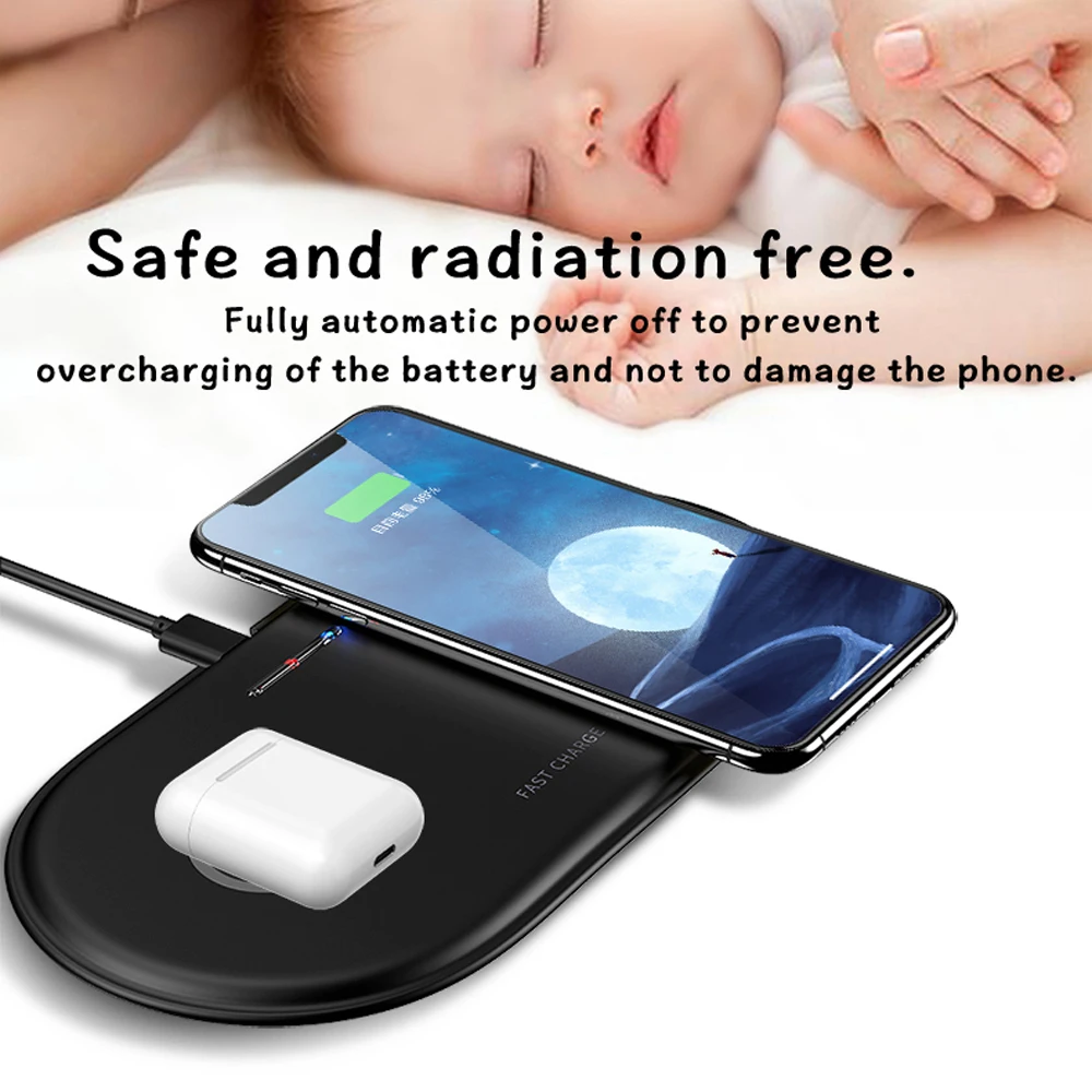 QI Wireless Charger Dock Station For Apple Airpods 2 iPhone 8 8Plus X XS XR Xs 11 Pro Max Samsung S10 Pixel 4 XL Double Charging images - 6
