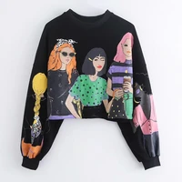 2021 women vintage sweet girls printed sweatshirts fashion casual female o neck pullovers chic tops