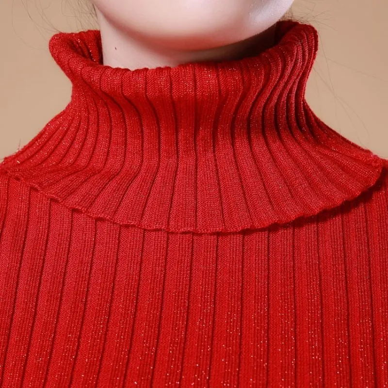 Women Winter Bodycon Knitted Dress Turtleneck Genuine Leather Patchwork Long Sleeve Dresses Elastic Knitwear Wrap Slim Fit | Женская