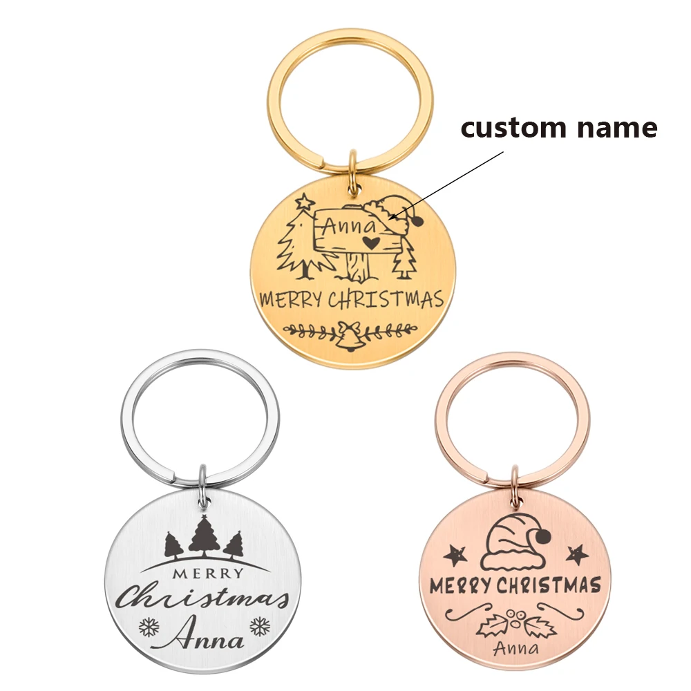 

Merry Christmas Keyring Customized Name Original Festive Kids Keychains Boyfriend Gift Ideas Engraving Gifts Children for Bags