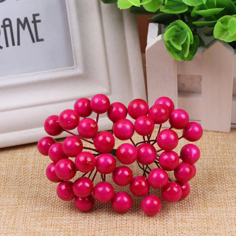 rose red1 D-40pcs, миниатюрные рождественские матовые искусственные ягоды, яркие красные ягоды Холли, рождественская елка, Декоративные искусственные цветы - Цвет: rose red1