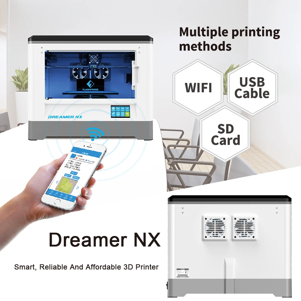 Billig Flashforge Träumer NX 3D Drucker DIY Kit Komplett Montiert Touch Screen Heizung Bett Hohe Präzision Große Druck Größe 230*150*140