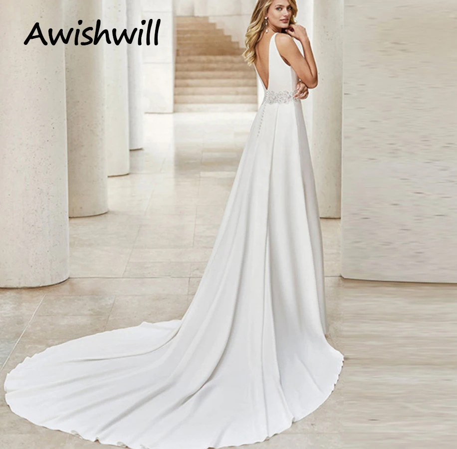 

Summer White Fashion Lace Appliques Evening Prom Dress Deep V-Neck Sleeveless Floor Length