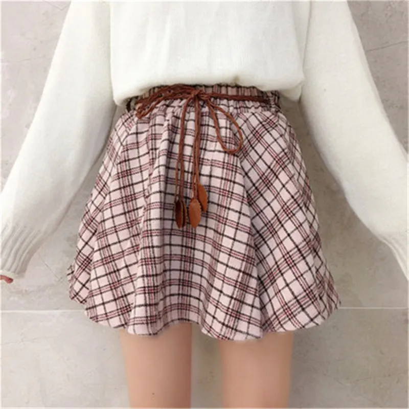 

Japanese Spring Autumn Women Lolita Skirt High Waist Plaid Mini Cotton Skirts Saias Cute Kawaii Ruffles Christmas Gift Skirts