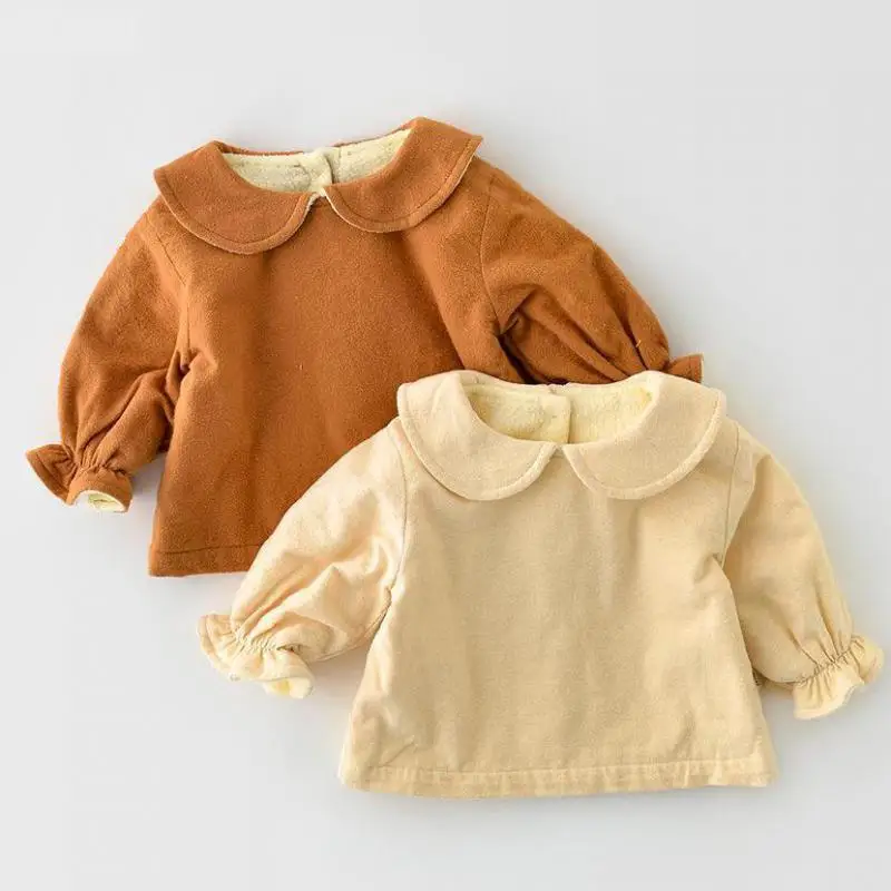 

Baby Girl Clothes Cotton New Baby Winter Plus Velvet Thick Doll Collar Warm Long Sleeve Shirts Boys Tops Girl Blouse Clothes