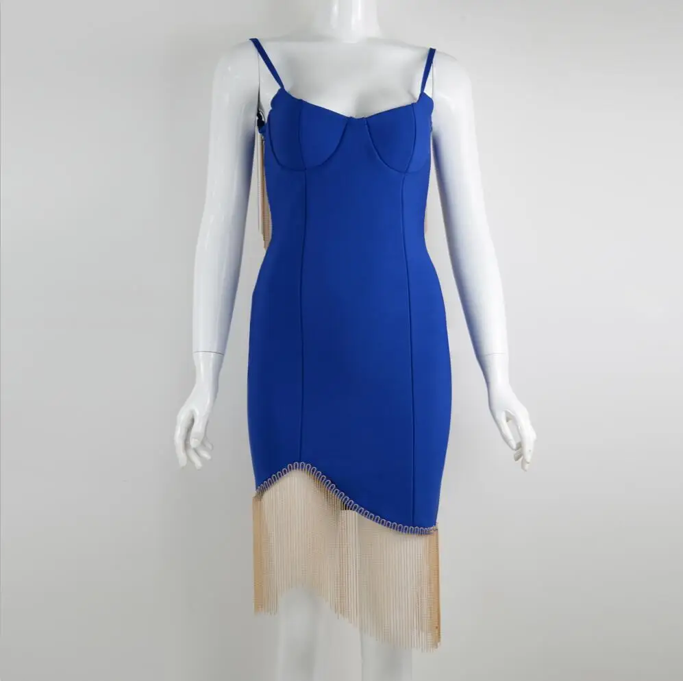 

3 Colors New Fashion omen Sexy Backless Tassel Blue Black Bandage dress 2020 Elegant Designer Night Club Celebrity Party Dress