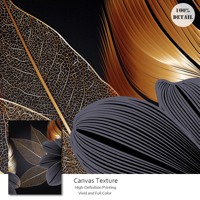 

CN Black Golden Plant Leaf Canvas Poster Print Modern Home Decor Abstract Wall Art Painting Nordic Living Room