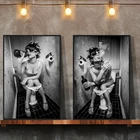 Печать на холсте Бар Современный Туалет сексуальная девушка курительная и питьевая ванная комната картина плакат черно-белая живопись