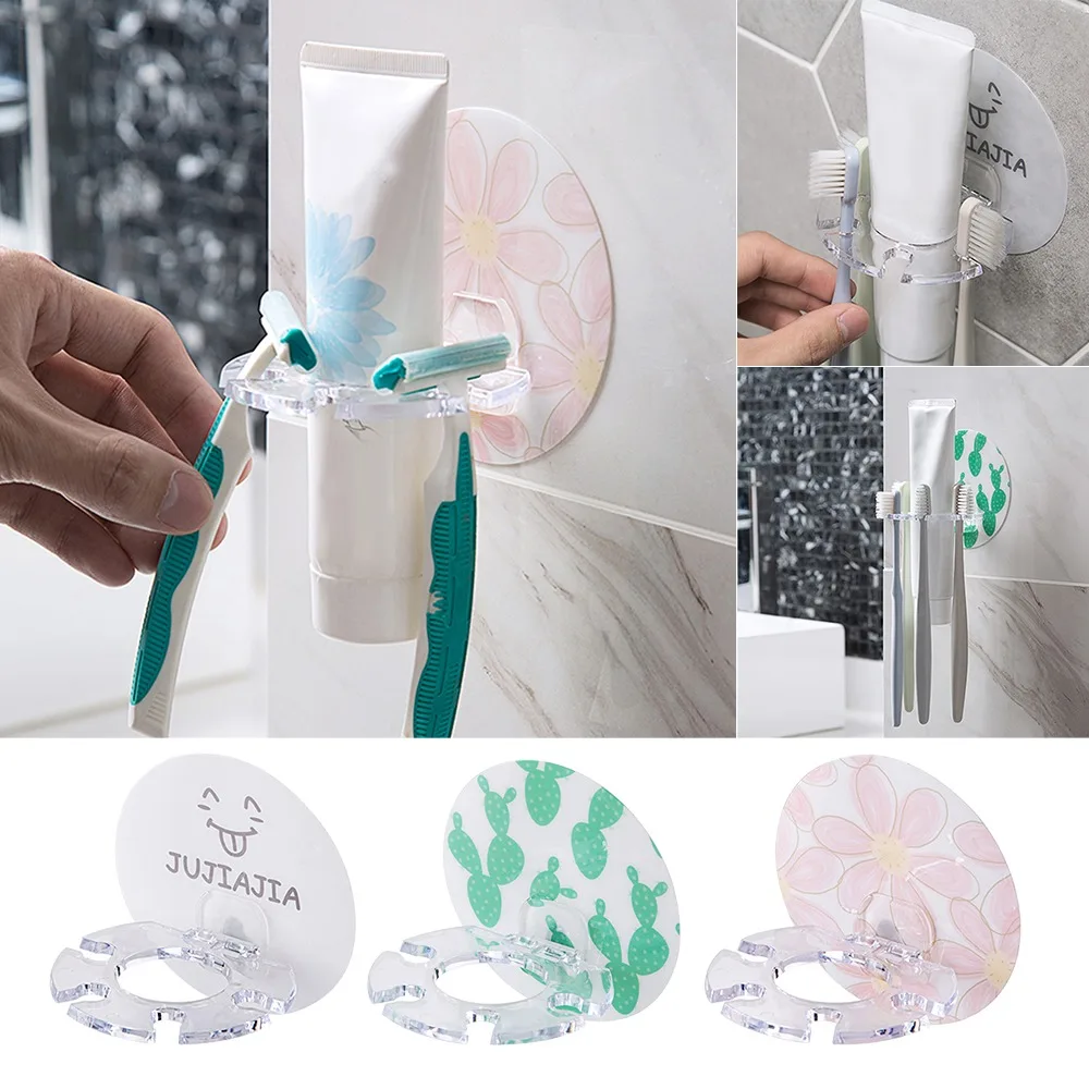 

Plastic Toothbrush Holder Punch-free Toothpaste Storage Organizer Rack Shaver Toothbrush holder Dispenser Bathroom Accessories
