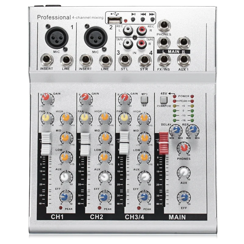 Горячие 4 канала живой Dj Аудио миксер звук микшерная консоль с Usb Mp3 Jack для караоке