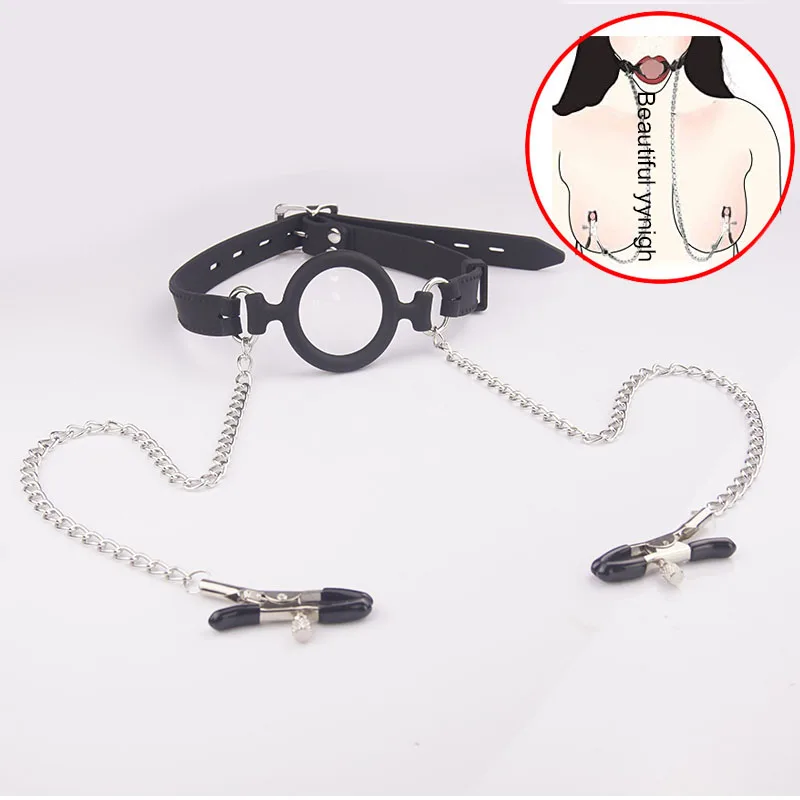 Полностью силиконовый БДСМ/Кольцо/кляп разбрасыватель две соединительные цепи