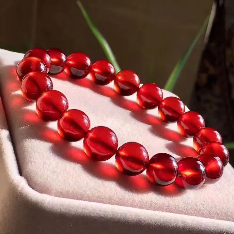 Natural Orange Red Garnet Gemstone Bracelets For Women Men  9mm Stretch Crystal Round Bead Bracelet