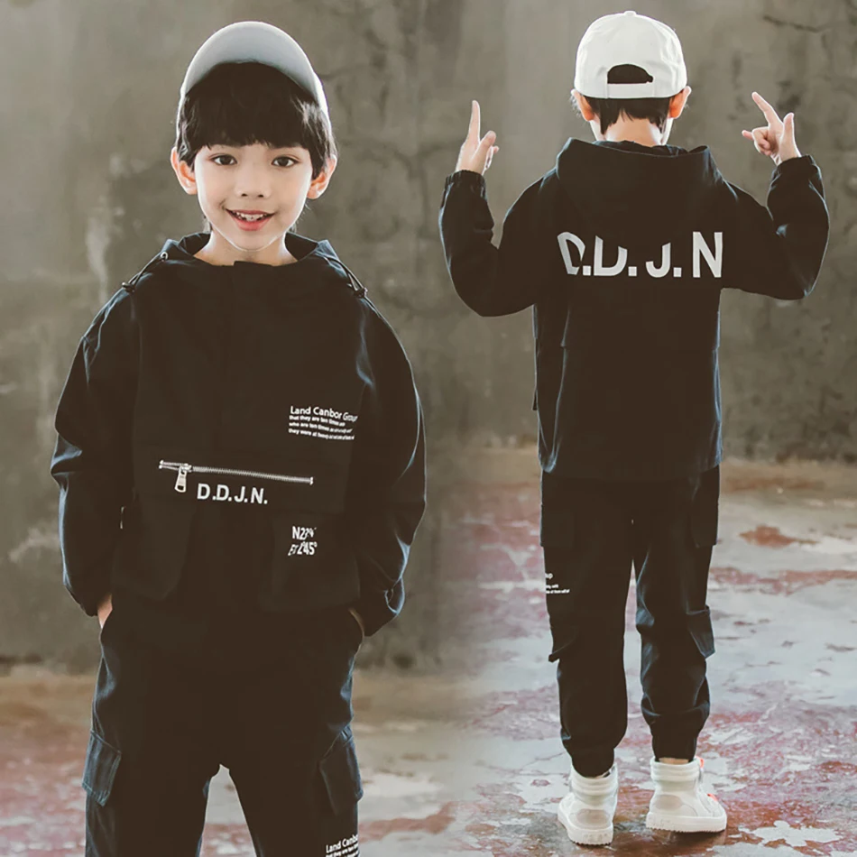 2020 Boy Steetwear Suit Loose Casual Hoodies jacket + Pants Clothing Print Letter Clothes For 6 7 8 9 10 11 Years teenager | Детская