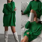 Женский вязаный Свитер оверсайз Y2K, зеленый пуловер с круглым вырезом и длинным рукавом, топы, Повседневные Вечерние пикантные женские платья, 2021
