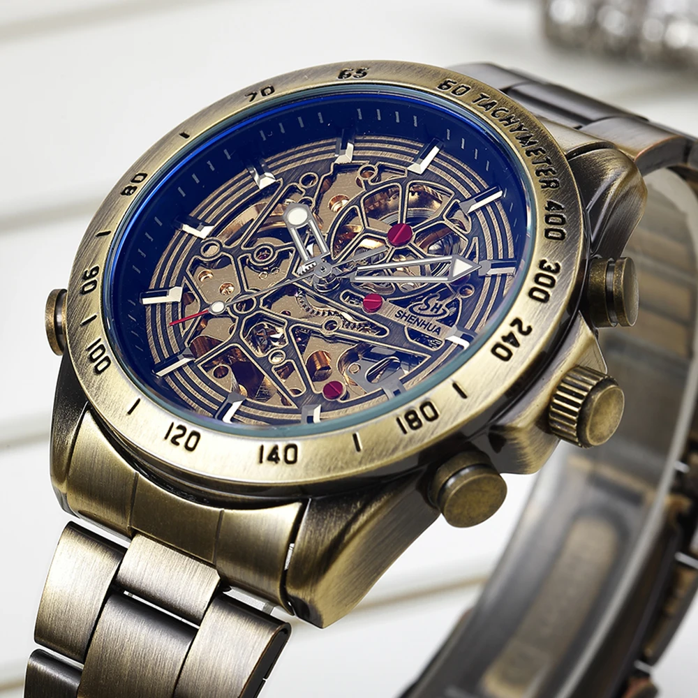 

Retro Luxury Mechanical Watch Hollow Steampunk Skeleton Automatic Winding Wrist Watches Leather Wrist Watch Without Battery