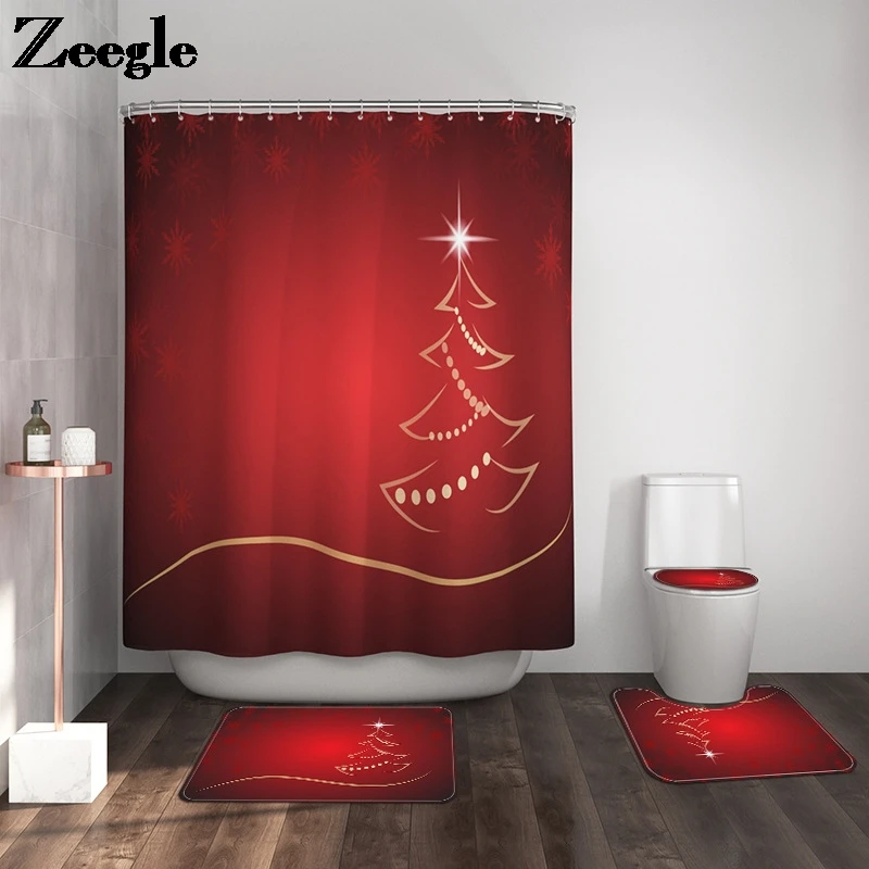 Коврик для ванной и занавески душа набор из микрофибры коврик Рождественский