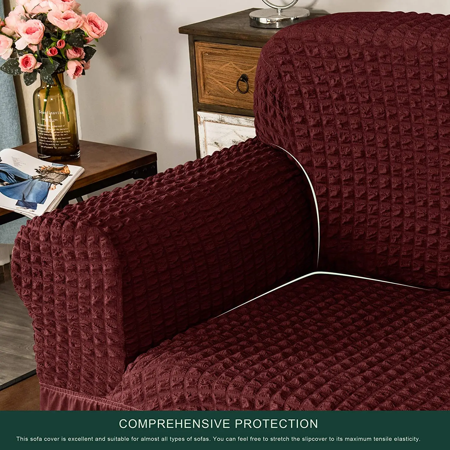 

Stretch Sofa Cover With Skirt Universal Slipcover Couch Cover For Living Room Armchair 1/2/3/4 seater Furniture Protector