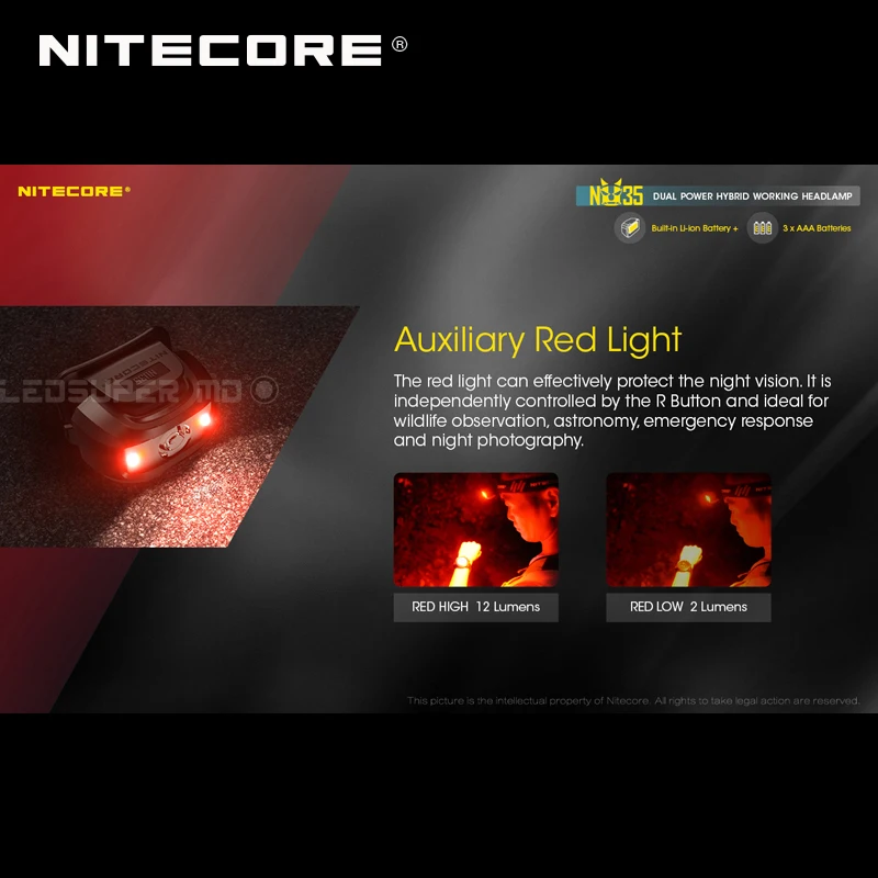 Тройные источники светильник NITECORE NU35 перезаряжаемый двойной мощный гибридный
