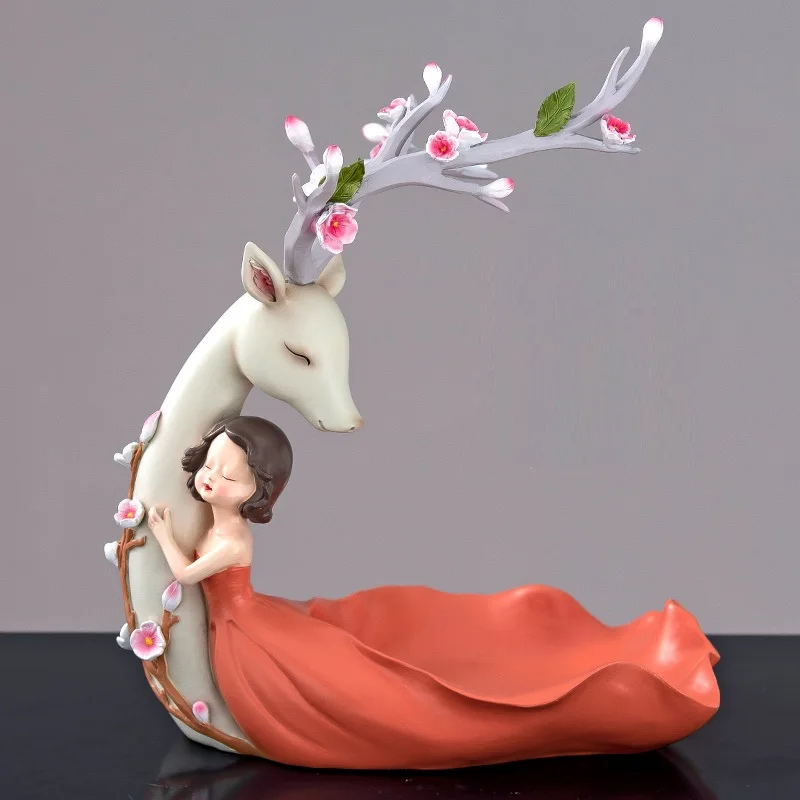 

Nordic Flower Deer Girl Storage Candy Box Decoration Lucky Character Creative Key Storage Box Resin Craft Home Decoration R4990