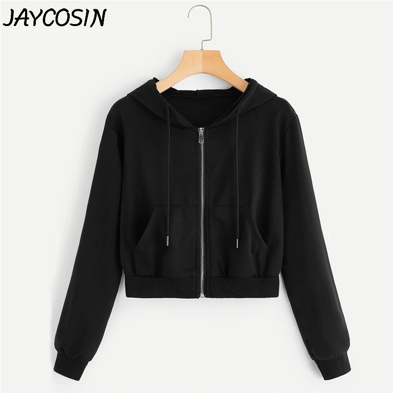 Осенне-зимний Женский свитшот JAYCOSIN повседневный однотонный короткий на молнии с