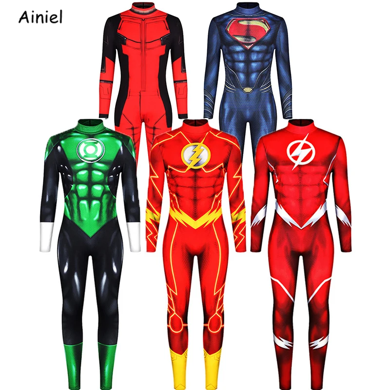 Вспышка костюм флэш памяти человек Super hero карнавальный 3D из спандекса с рисунком