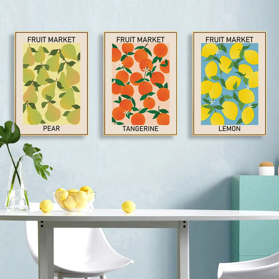 Вишня фруктовый рынок лимон винтажные постеры и принты груши банана оранжевого