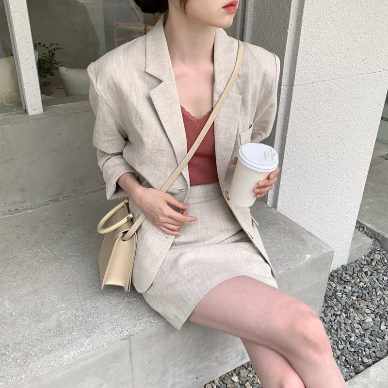 Винтажная Женская юбка костюм однобортный пиджак и юбка-карандаш уличная
