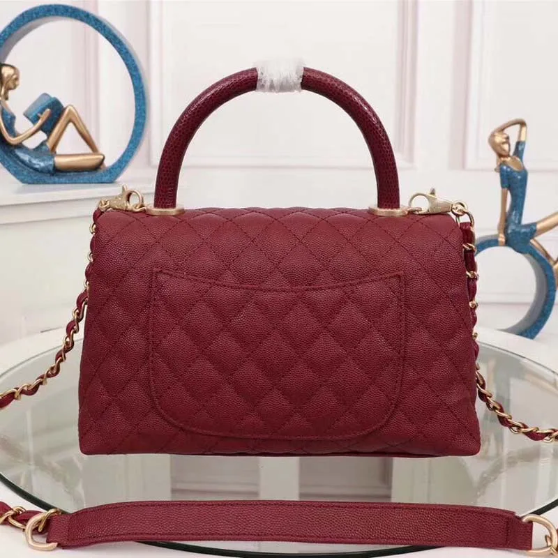 Wine red Роскошная новая стильная модная Высококачественная сумка из натуральной икры с золотистой цепочкой, женская сумка на плечо, женские сумки - Цвет: Wine red