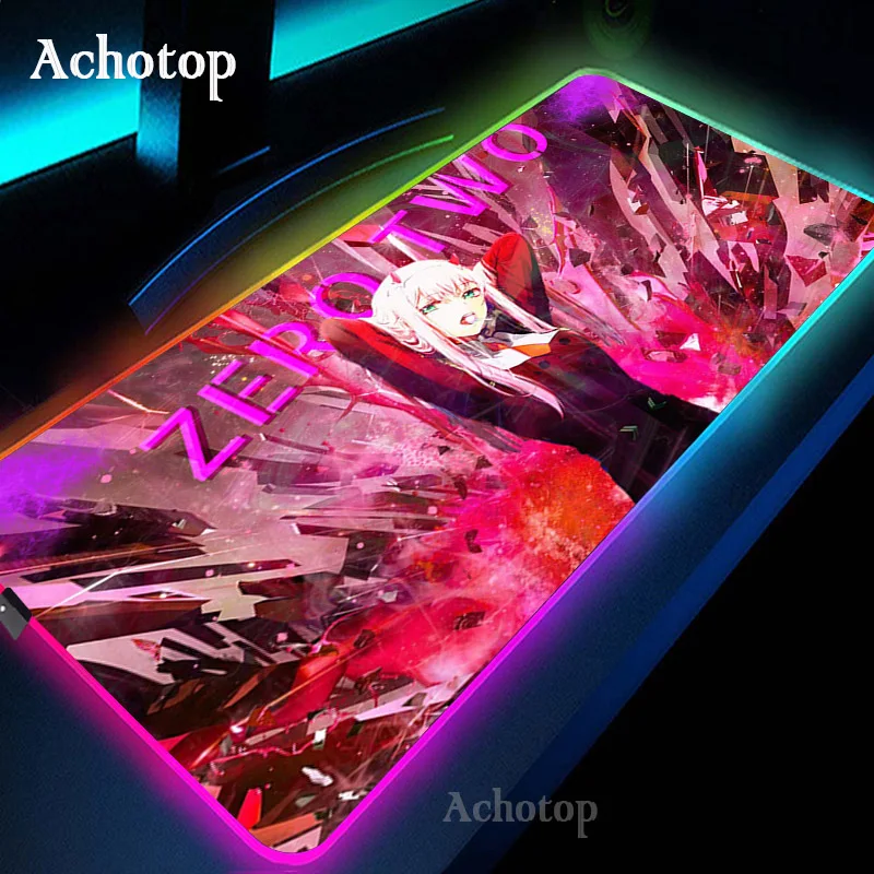 zero two darling in the franxx rgb large gaming mouse pad xxl glowing led extended mousepad xl rubber computer keyboard desk mat free global shipping