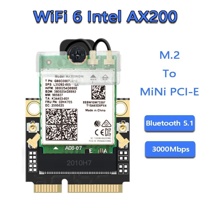 Двухдиапазонная беспроводная Wi Fi карта Mini PCI E 6 адаптер Intel AX200 беспроводной 3000