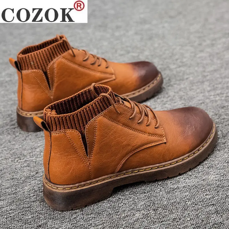 Men's Tooling Boots High-top Snow Boots Mid-top Shoes British Style Leather Shoes Leather Boots Winter Short Boots Men's Shoes